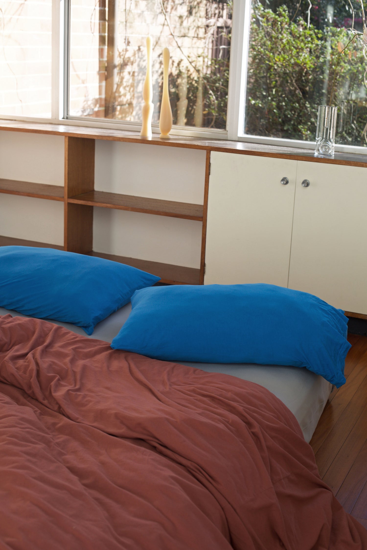 Blue organic cotton jersey knit pillowcases