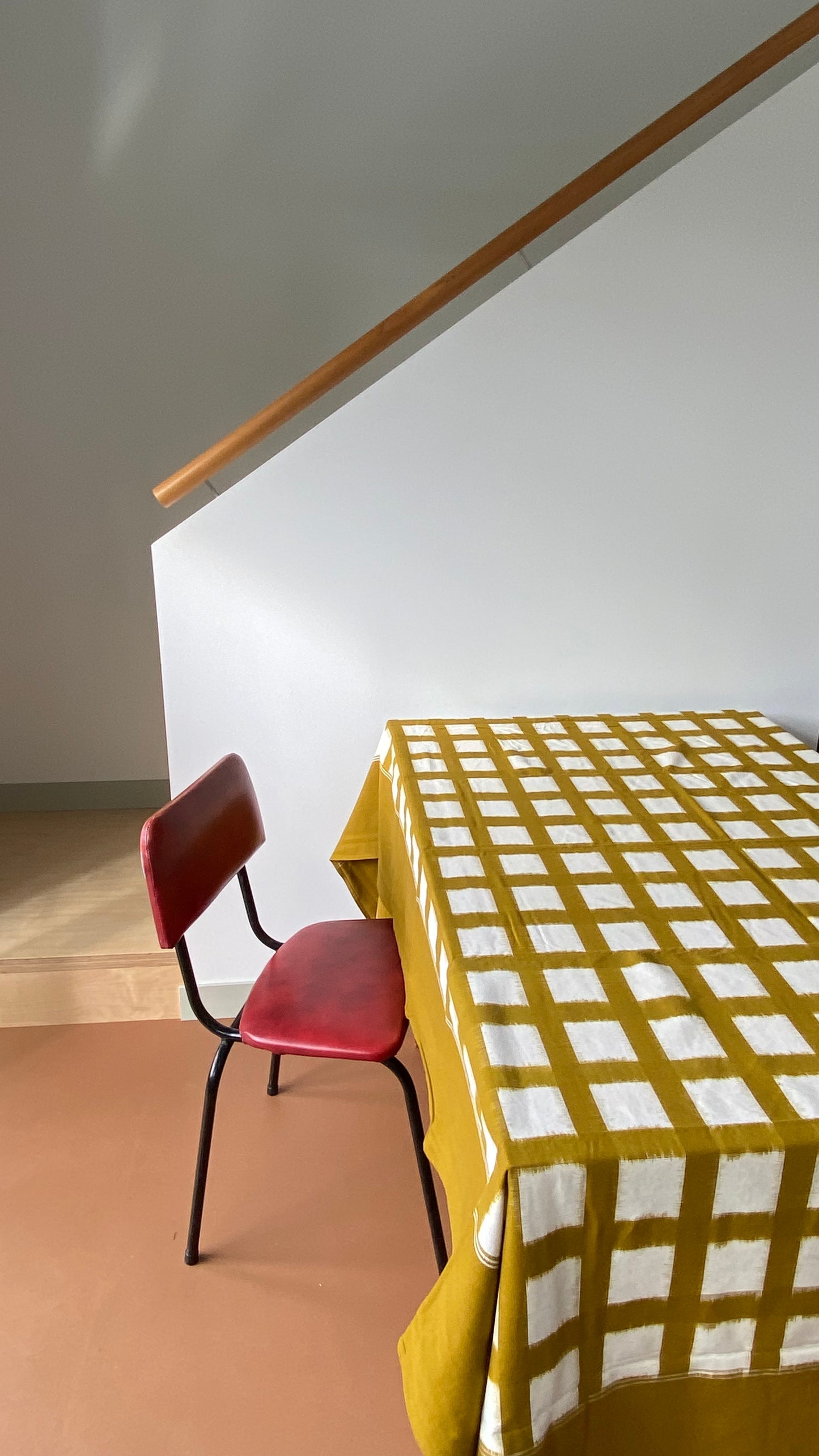 Handwoven Cotton Ikat Tablecloth - Mustard Grid