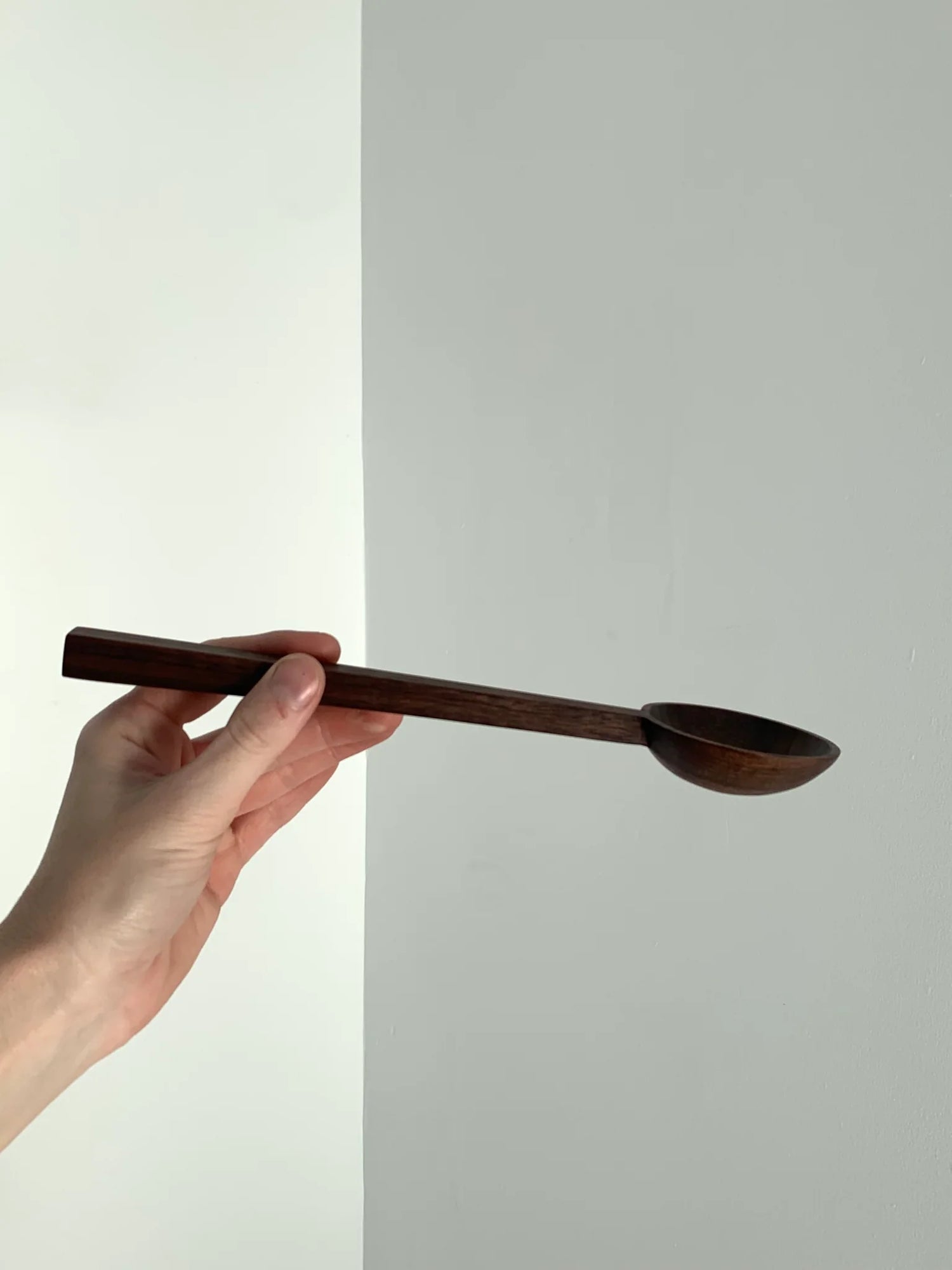 Handmade walnut round serving spoon with deep bowl