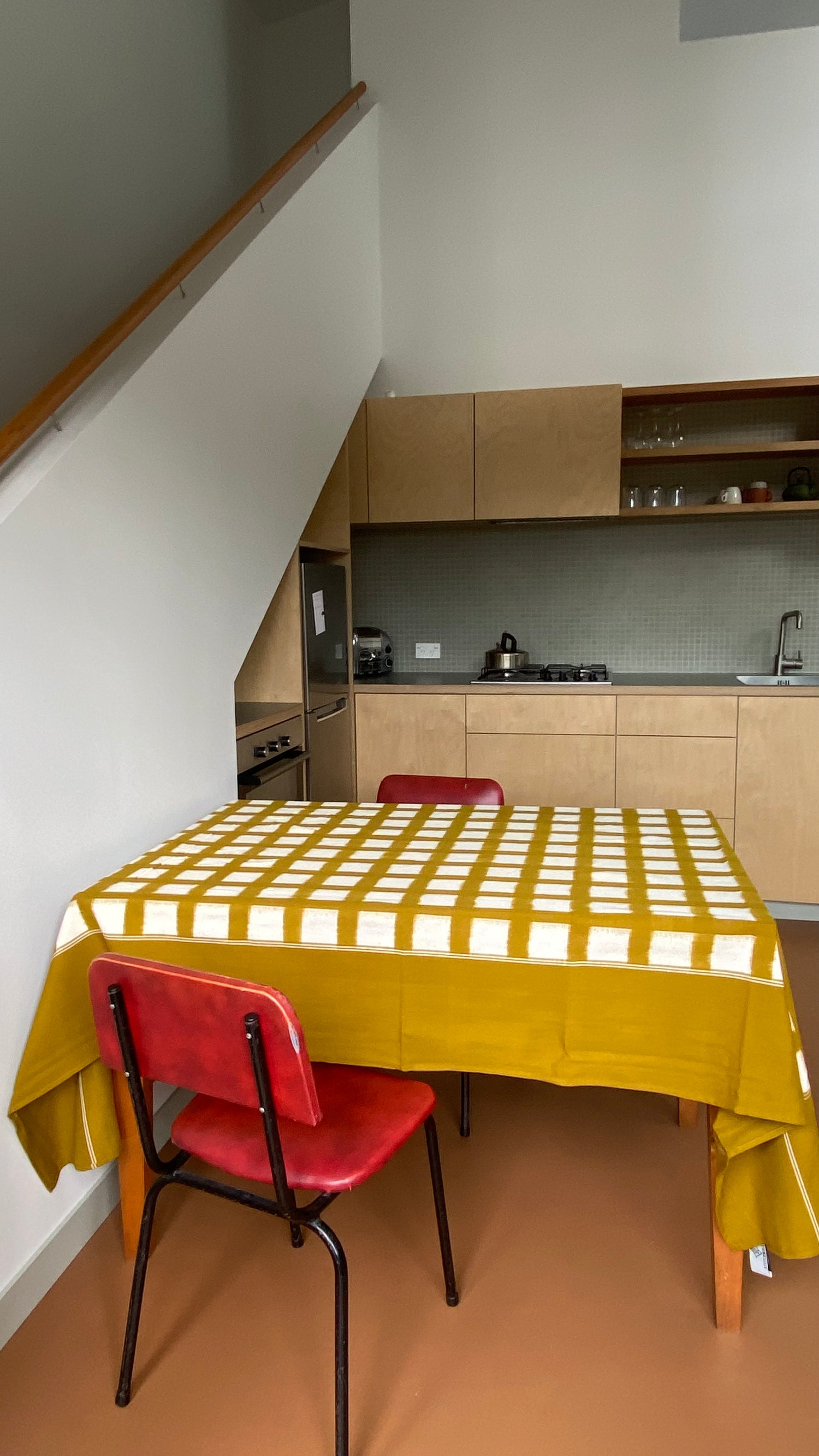 Mustard grid pattern tablecloth